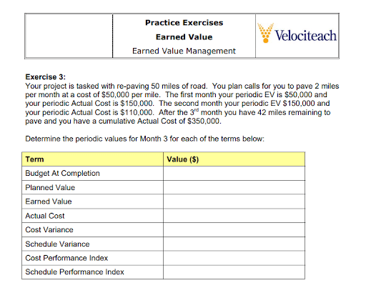 Velociteach Practice Exercises